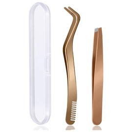 CVNRCLP Golden Lash Applicator Tool Set - 2 Pcs Multifunctional Stainless Steel Tweezers for Cluster & False Eyelashes