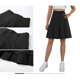 SANGTREE Falda larga plisada de cintura alta para mujer y niña, uniforme escolar para cosplay, Black-mid Long, S