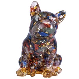 Nupuyai Various Stones French Bulldog Carved Crystal Animal Statue Ornament, Energy Healing Stone Pocket Figurine Resin Home Office Decor