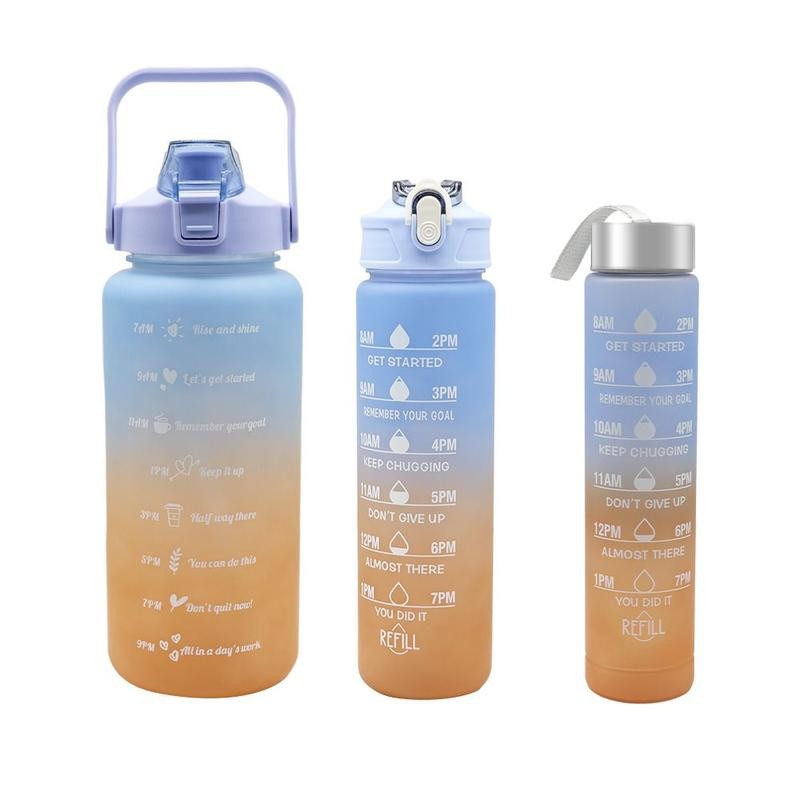 Summer Travel Gradient Water Bottles, 3 Counts/set Portable Tumbler with