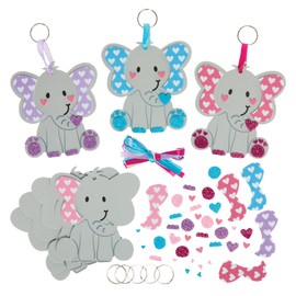 Baker Ross FX453 Elephant Keychain Heart Bag Charm 8 Pack Foam Craft Kit for Kids Valentine's Day