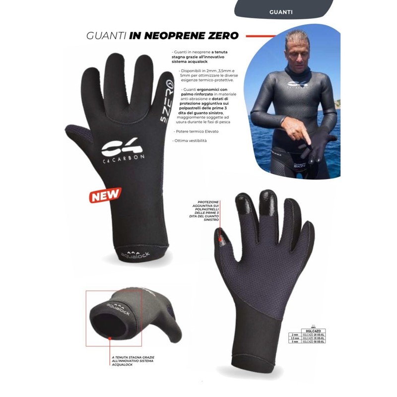 C4 ZERO DRY Neoprene Diving Gloves 2mm, 3.5mm and 5mm,