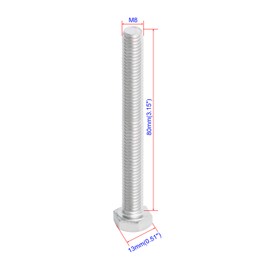 Aopin M8 x 80mm Hex Bolt Screw Grade 6.8 Stainless Steel, Fasteners Fully Machine Threaded SUS304 10 PCS