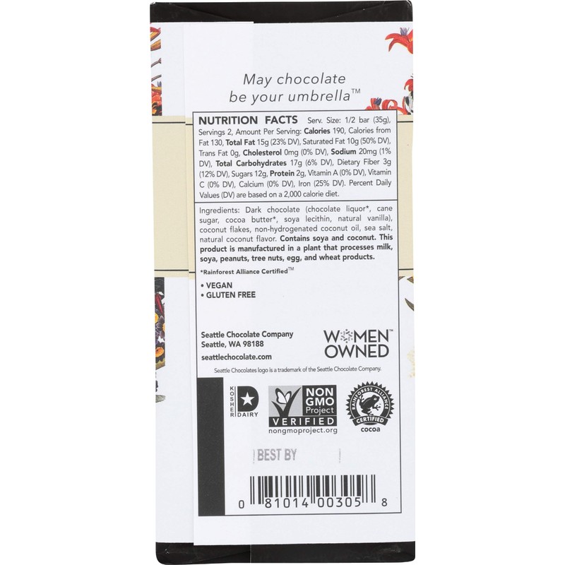 Seattle Chocolates, Bar Coconut Macaroon, 2.5 Ounce