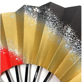 Asakusa Kimonoichi Mai Fan, Black/Gold/Red Background with Silver Sand Pattern, Black Lacquered 9.0 to 5 Minutes, Made in Japan, Kyoto Fan, Practice Stage