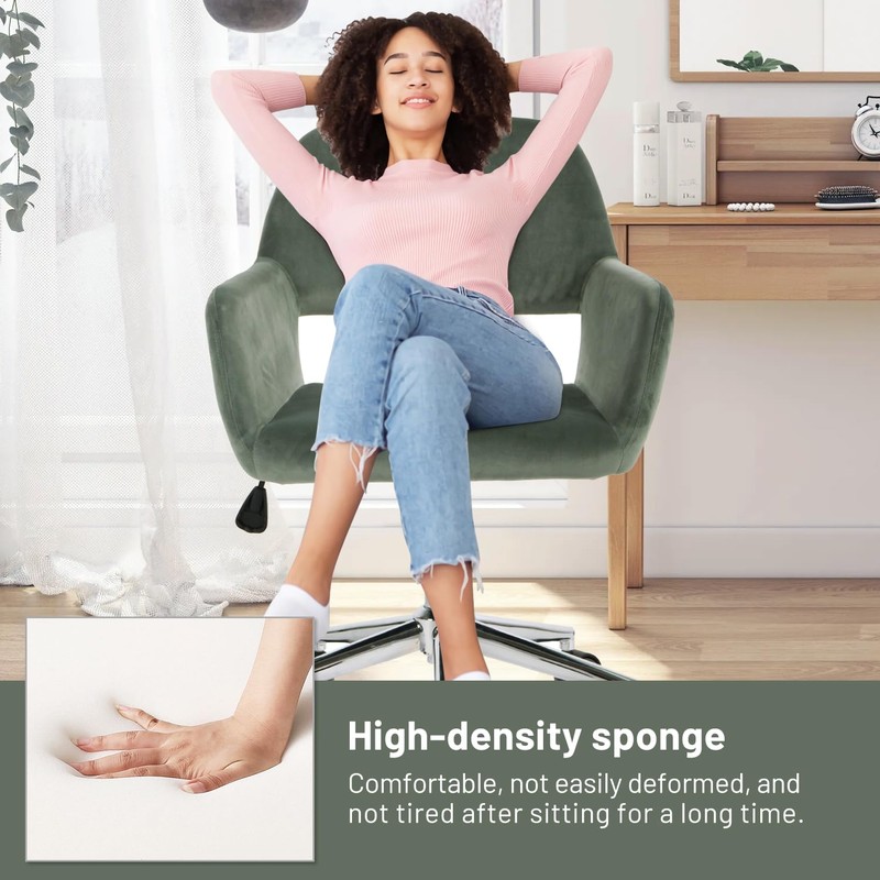 FurnitureR Home Office Chair, Mid Back Velvet Upholstered Vanity Desk