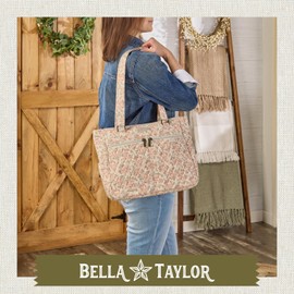 Bella Taylor Everyday Shoulder Bag for Women | Lightweight Quilted Cotton Fabric Purse with 10 Pockets | Cameo Rose