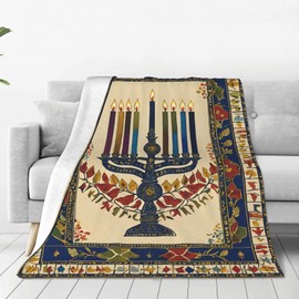 FAMEMBERPERS Menorah 9 Branch Candle Holder Jewish Blankets Hanukkah Blanket Throw Religious Throw Blanket Soft Lightweight Cozy Plush Warm Blankets for Women Men Kids Gift