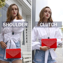 Milisente Evening Bag for Women Glitter Rhinestone Wedding Evening Purse Crystal Envelope Crossbody Shoulder Clutch Bags, Red, Medium