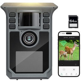 Hrivcam Trail Camera 4K 64MP WiFi Solar Game Camera, 5000mAh Forever Power, 64GB Memory Card and Ip67 Waterproof Night Vision Trail Cam for Outdoor Wildlife Detection, Monitoring Trail Cameras