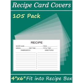 4x6 Recipe Card Protectors, 105 PACK Thick Recipe Card Covers Clear with 56 Divider Labels, Plastic Recipe Card Sleeves 1 Pockets Per Page Fit into 4 x 6 Recipe Box and Recipe Cards Holder