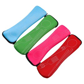 Tiardey 4 Piece Cutlery Bag for Travel, Empty Long Cutlery Bag, Portable Cutlery Box for Travel, No Cutlery for School, Picnic, Cutlery Storage