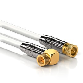 deleyCON SAT Antenna Cable 15m (49.22 ft.) Coaxial Satellite Cable Gold-plated F-type connector Right angle Metal Connector UltraHD FullHD - White