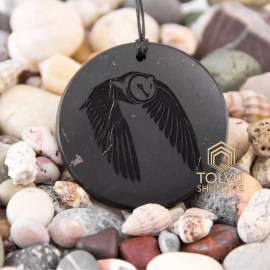 Shungite crystal Amulet of Knowledge, "OWL" real black shungite pendant, Tolvu
