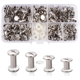 JJWNMLL 120 Set Chicago Screws Binding Screws, 4 Sizes Screws Nail Rivets Screw Post Metal Rivet Button Cross Head Chicago Screws Kit for Leather Craft Belt Purse Decoration