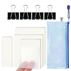 200 Sheets Transparent Sticky Notes, Transparent, Waterproof, Clear Sticky Notes, Rewritable Transparent with A4 Document Pocket, Zip, Foldback Clips for School Supplies