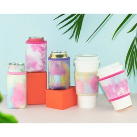 BAGnoREGio Soft Plush Velvet Reusable Hot Coffee Sleeve, Heat Resistant Fuzzy Neoprene Insulated Cozy for Iced Drink Cups, 2-pack, (Pastel Pink, Beige Yellow)