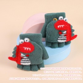 Tidyworm Gloves, Kids' Knit Gloves, Cute, Dinosaur, Baby, Children, Mittens, Stylish, Fingering, Half Fingering, Two-Way Gloves, Autumn & Winter, Snow Play, Cold Protection, Smartphone Compatible,