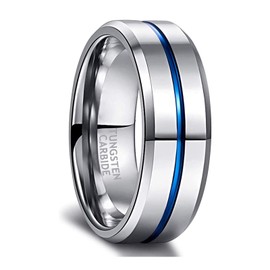 Zakk 8mm Tungsten Engagement Rings for Men Centre Groove Matte Brushed Comfort Fit Two Tone Wedding Band (Silver,Size P 1/2)