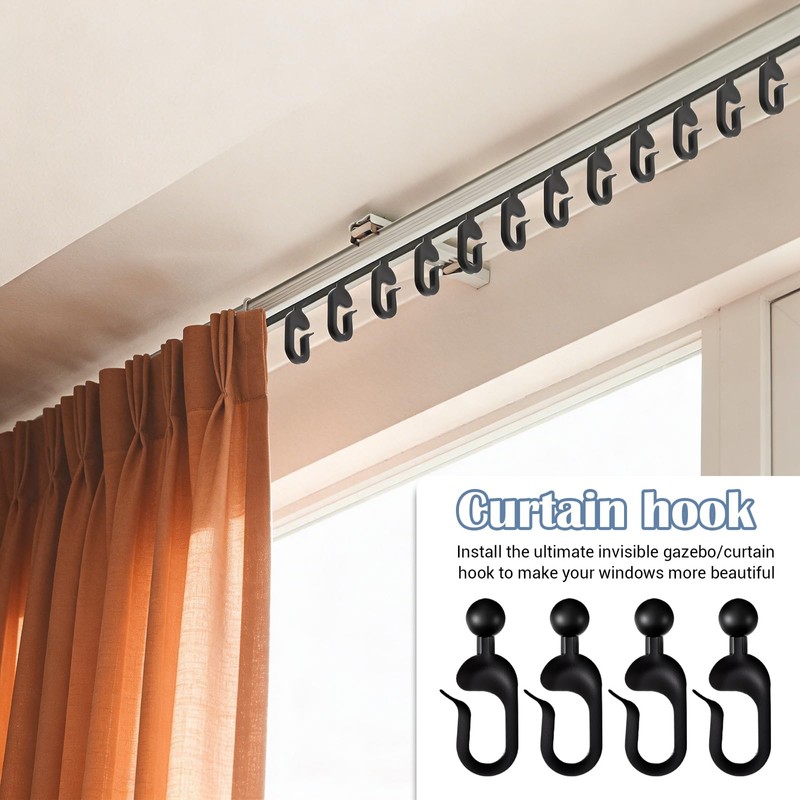 Andibro 50Pack Plastic Gazebo Curtain Hooks for Track, Black Plastic
