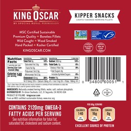 King Oscar Kipper Snacks, 3.54 Ounce Cans (Pack of 1), Lightly Smoked Herring Fillets, Wild Caught Canned Herring