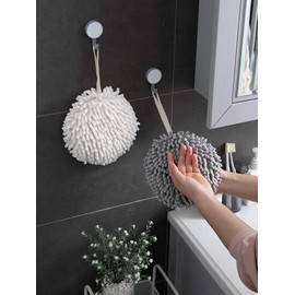 Sophie & Panda Fuzzy Ball Towel (Set of 2) White and Gray - Dry Your Hand Instantly conveniently with This Creative Bath Towel Set Decorative Towels for Bathroom (Pack of 2)