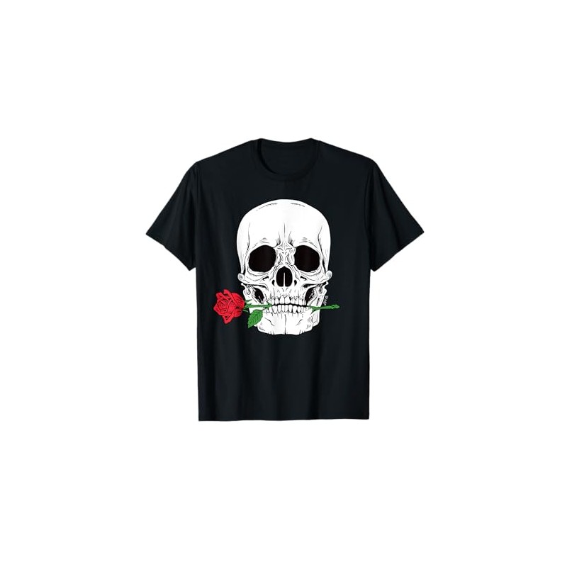Skull Head Face Red Rose Rock n Roll Cool Skeleton