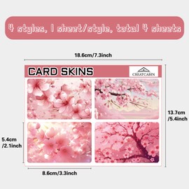 CREATCABIN Pack of 4 Cherry Blossom Card Stickers Debit Cards Stickers Waterproof PVC Bank Card Protective Cases Protection Credit Card Case Bubble-Free Matt Scratch-Resistant for Card Decoration 8.6