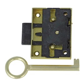 Amig - Einbau-Schloss für Möbel | Einlass 30 mm | Inklusive Bartschlüssel | Verriegelungssystem für Tische, Schränke und kleine Möbel | Mattgoldenes Messing