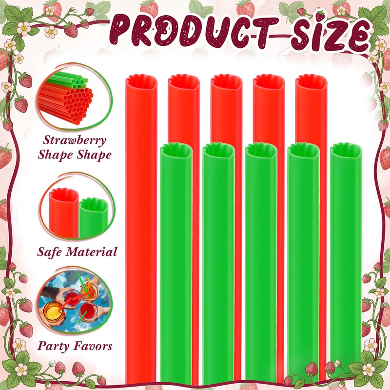 100 Pcs Strawberry Shape Plastic Straw Sweet Fruit Theme Disposable
