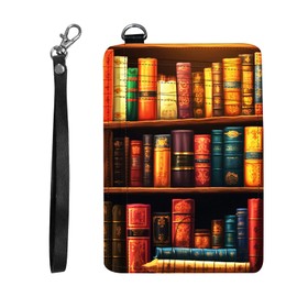 DIGTIALL Vintage Bookshelf Slim RFID Blocking Card Holder Small Pocket Wallet Small Mini Card Case Front Pocket PU Leather Credit Card Organizer With Zipper for Women Men