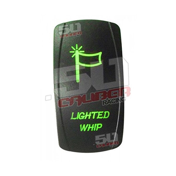 20A 12V Rocker Switch ON/Off Green LED Backlit - Lighted Whip - UTV, Auto, Boat [5361-A24]