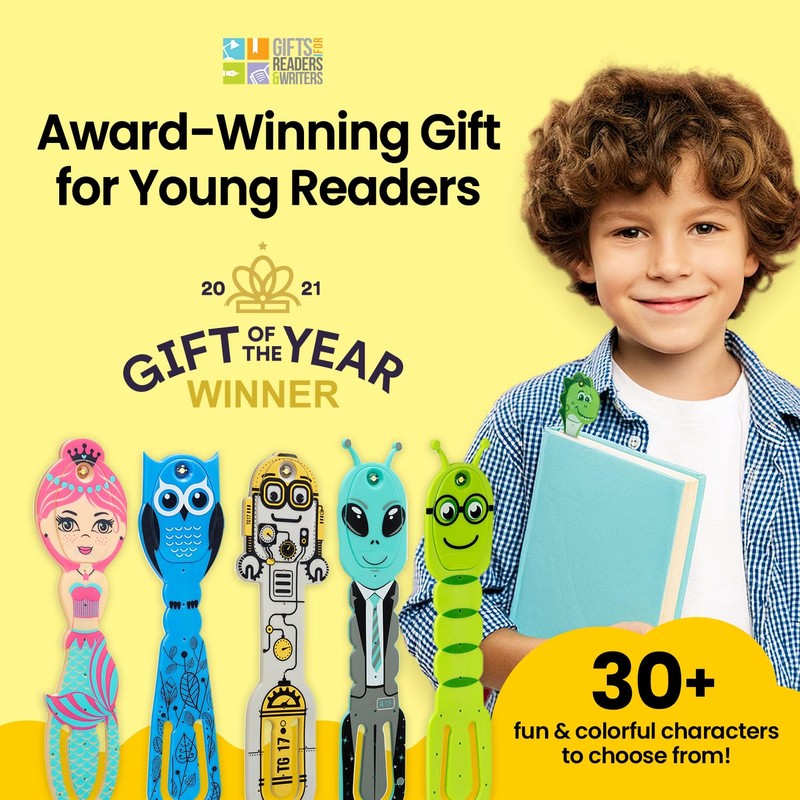 Gifts for Readers & Writers Bookmark Reading Light Robot Purple