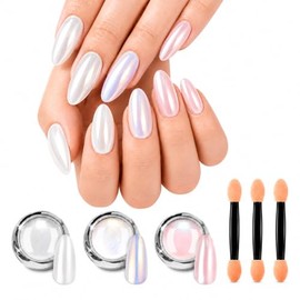 3 Pcs Polvo de Cromo para Uñas, Efecto Espejo Iridiscente y Aurora, Pigmento Metálico para Decoración de Uñas, Kit de Purpurina para Esmalte Gelish y 