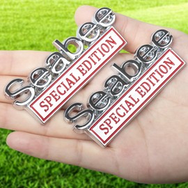 YQCQWL 2 Pack Seabee Special Edition Car Emblem with 4 Adhesives, 3D Badge Decal for Trucks, Metal Stickers Replacement Fit Universal Vehicle, Veteran Gifts for Men (Silver & Red)