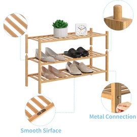 RONGJIA 3 Tier Bamboo Shoe Rack for Closet Free Standing Wood Shoe Shelf Storage Organizer for Entryway Small Space Stackable, Natural