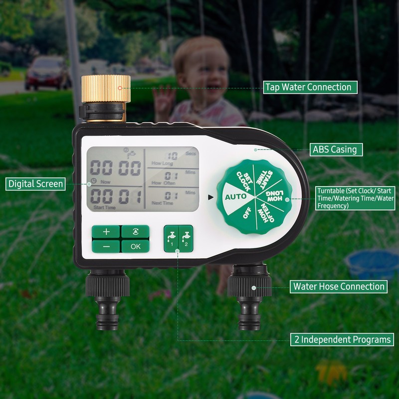 Digital Automatic Watering Timer with 2 Hose Connectors Programmed Garden