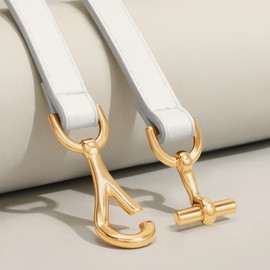 XZQTIVE Leather Skinny Belt for Women Adjustable Thin Waist Belt Gold Buckle for Dresses Coats Jeans, White, Fit Waist Size below 37 Inches