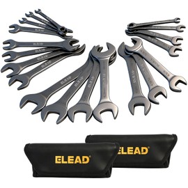 ELEAD 19-Piece Super-Thin Open End Wrench Set, Metric 5.5–27 mm & SAE 1/4"-1-1/16", CR-V Nickel Plated, 3 mm Thickness Ultra-Slim Wrench Set for Tight Spaces, Durable Roll-Up Pouch for Mechanics