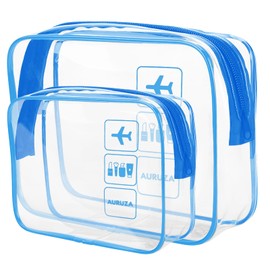 2 Pack Travel Toiletry Bag, Clear Makeup Bag, TSA Approved Cosmetic Bag with Zipper, Clear Organizer Carry on Bag for Women, PVC Cosmetic Pouch for Airport Airline Compliant