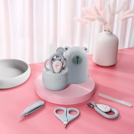 6-in-1 Baby Grooming Set, Natural Wooden Hairbrush and Comb, Nail Clippers,Nail Scissors, Nail File and Tweezers for Kids and Newborns in Nice Gift Box (Blue b)