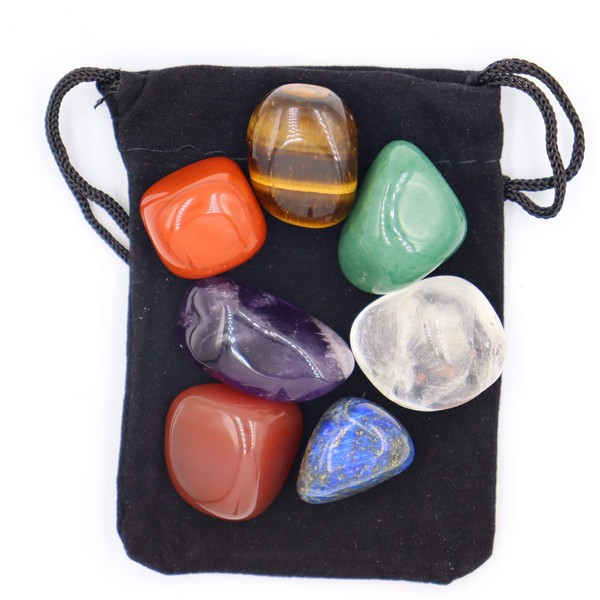 Chakra Stone, Crystal Stone Healing Crystals for Use as 7 Chakra Stones and Worry Stones for Grounding Balancing Soothing Meditation Reiki (Set of 7)