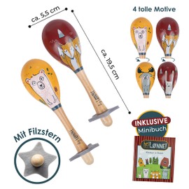 HEJ LØNNE Holz Rassel 2er Set - Maracas Kinder - Holz Musikinstrument zur Förderung von Motorik, Koordination und Sozialverhalten - Holzrassel Baby - Kinder Spielzeug