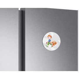 Unbranded Boy Walking A Dog Animal | 4'' X 4'' Round Decorative Magnet