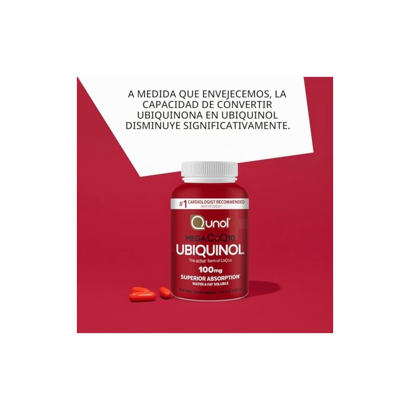 Qunol Mega Ubiquinol CoQ10 100 mg, absorción superior, 60 cápsulas