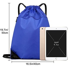 Drawstring Bags PE Gym Backpack Unisex String Bag with Zipped Waterproof Oxford Cloth for Kids Boys Girls Men Women School, Gym, Travel Sport Basketball Swimming Storage Bag - Blue
