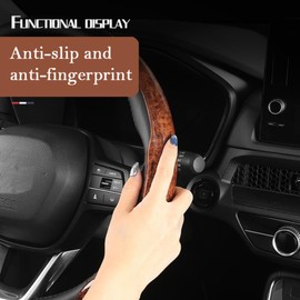 3pcs Universal Car Brown Wood Grain Steering Wheel Cover for D-Shaped and Round Steering Wheel of 37-38cm (14.5-15 inches) Protective Cover Anti Slip Auto Interior Accessories