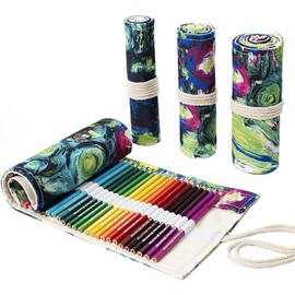 DIYOMR - Rollo de lápices de 12/24/36/72 con ranuras para lápices, bolsa enrollable para lápices de colores de artista, estuche de cepillo para polvo corto, organizador de dibujos, colorear y bocetos