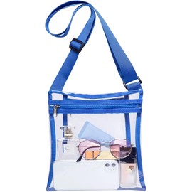 Clear Tote Bag Stadium Approved - Clear Crossbody Purse with Front Pocket and Adjustable Strap Concerts– Clear Crossbody Bag-Blue