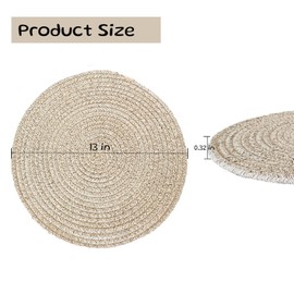 Round Placemats Set of 6, 13 Inch Cotton Rope Woven Table Placemats Boho Farmhouse Rustic Non-Slip Heat Resistant Place Mats Washable, Braided Kitchen Placemats for Table Decor and Protection, Brown
